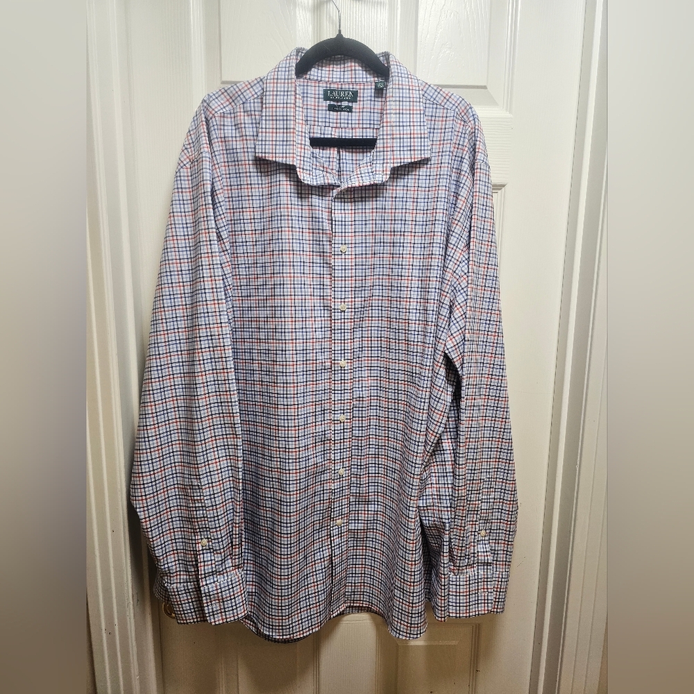 LAUREN RALPH LAUREN Men’s Shirt Tall Fit Size 20x38x39 Supreme Cotton Blue Red